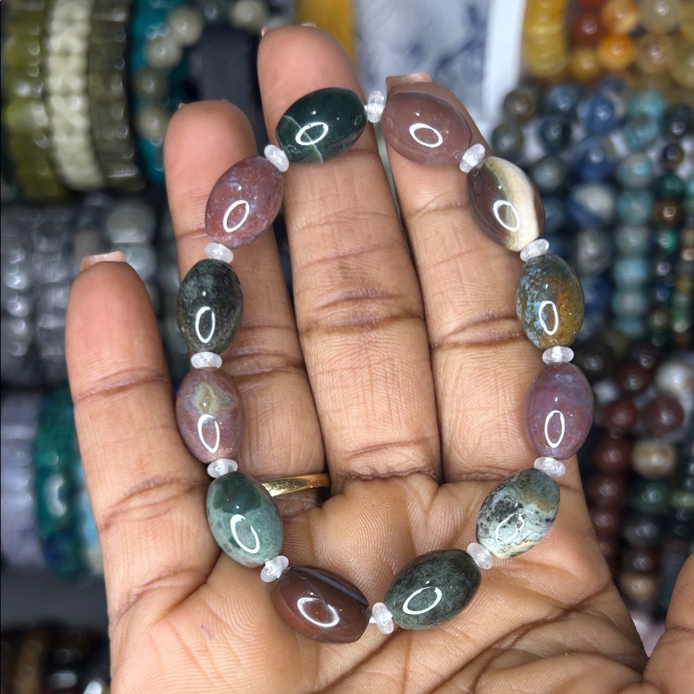 Rice shape ocean jasper bracelet 10mm - Picture 2 of 2